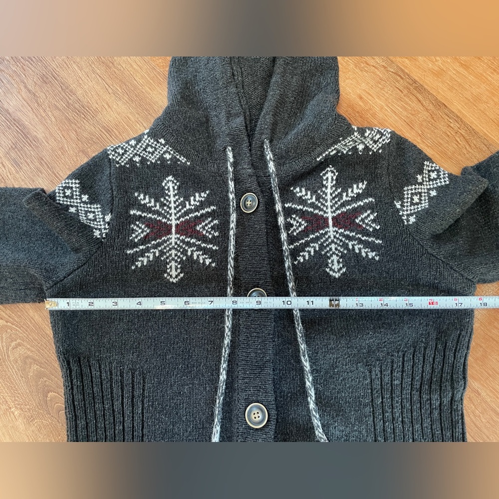 Eddie Bauer Womens Fair Isle Hooded Sweater Cardigan Medium Gray Tassels Button - Picture 6 of 6